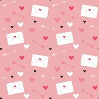 Valentines day seamless pattern with hearts, arrows vector