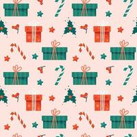 Christmas seamless pattern with gifts and cane vector