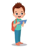 cute boy with book in hand vector