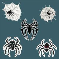 Sticker of Six Black Spiders on a Blue Canvas vector