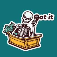 Sticker of Skeleton in a pot with shamrocks vector