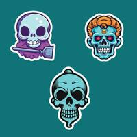 Three skull stickers with different hues and designs vector