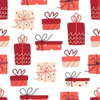 Seamless vector pattern with gifts on a white background.