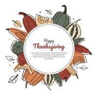 Vector decorative wreath with bright pumpkins. Space for your text. Template for Thanksgiving Day.