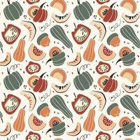 Seamless vector pattern with bright pumpkins on a light background. Template for wallpaper, wrapping paper, digital design.