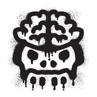 Skull and brain grafiiti with black spray paint vector