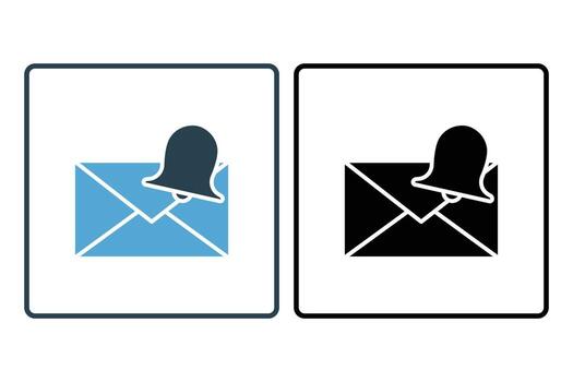 Mail notification icon. envelope with bell. icon related to Warning, notification. suitable for web site, app, user interfaces, printable etc. Solid icon style. Simple vector design editable