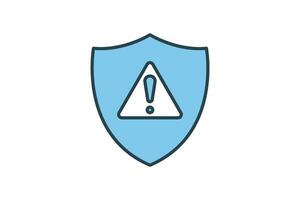 Security alert icon. Shield with exclamation mark. icon related to Warning, notification. suitable for web site, app, printable etc. Flat line icon style. Simple vector design editable
