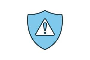 Security alert icon. Shield with exclamation mark. icon related to Warning, notification. suitable for web site, app, printable etc. Flat line icon style. Simple vector design editable