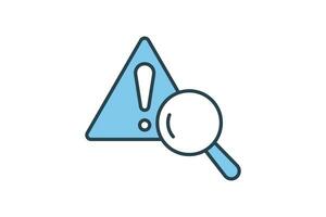 Problem identification icon. magnifying glass with exclamation mark. icon related to warning, notification. Flat line icon style. Simple vector design editable