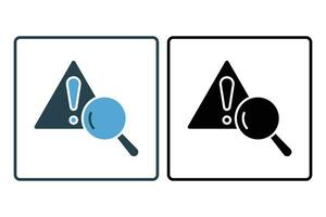 Problem identification icon. magnifying glass with exclamation mark. icon related to warning, notification. Solid icon style. Simple vector design editable