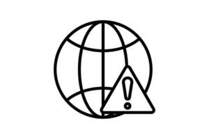 Network error icon. earth with exclamation mark. icon related to warning, notification. suitable for web site, app, user interfaces, printable etc. Line icon style. Simple vector design editable