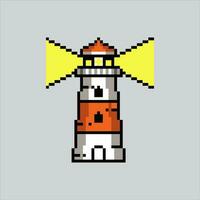 Pixel art illustration Lighthouse. Pixelated lighthouse. Ocean lifebuoy icon pixelated for the pixel art game and icon for website and video game. old school retro. vector