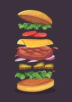 tasty Burger with meat . Vector isolated object