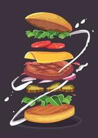 tasty Burger with meat . Vector isolated object