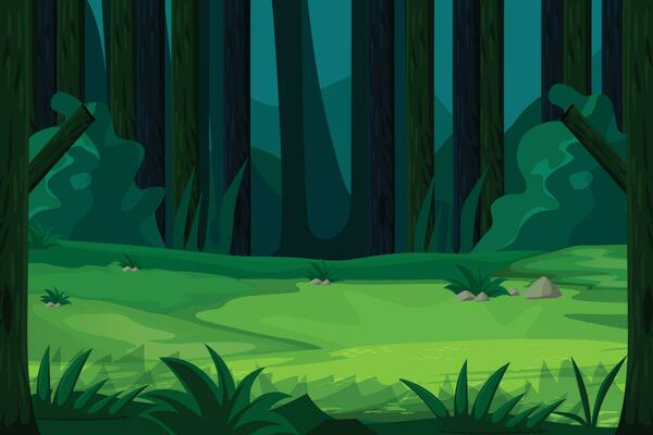 Green forest full of trees, landscape, vector