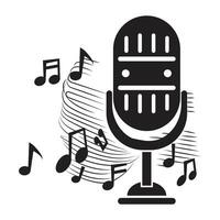 Vintage microphone with separated music notes on white background. Vector illustration EPS 10.