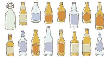 Set of beer bottles. Vector illustration in doodle style