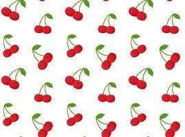 Fruity berry background, cherry pattern for various designs and textiles. Seamless pattern with cherries, red cherry sprigs. vector