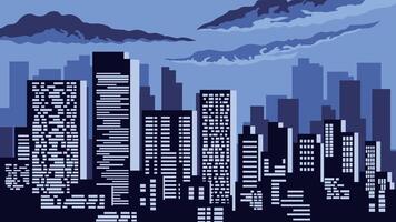 The illustration of the city atmosphere at night is purplish blue vector