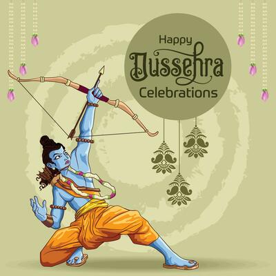 Dussehra Greetings of Lord Ram aiming to destroy Bad with bow and arrow