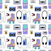 Classic 80s and 90s vector seamless pattern in flat style. Retro 90s elements pattern