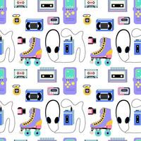 Classic 80s and 90s vector seamless pattern in flat style. Retro 90s elements pattern