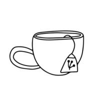 garabatear taza con té etiqueta vector ilustración