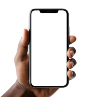 Man hand holding the smartphone with blank screen mockup, Cutout, AI-Generated png