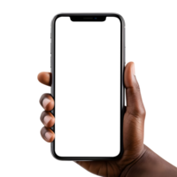 Man hand holding the smartphone with blank screen mockup, Cutout, AI-Generated png