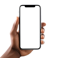 Man hand holding the smartphone with blank screen mockup, Cutout, AI-Generated png