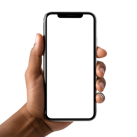 Man hand holding the smartphone with blank screen mockup, Cutout, AI-Generated png