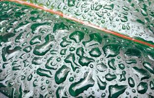 Water drops on dark green leaves  For designing rainy season backgrounds to display your products. photo