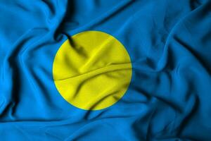 selective focus of palau island flag, with waving cloth texture. 3d illustration photo