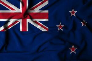 selective focus of new zealand flag, with waving fabric texture. 3d illustration photo