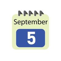 septiembre 5 5 diario calendario icono vector