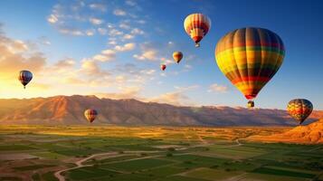 Hot air balloons fly over Cappadocia - The great tourist attraction in turkey AI Generative photo