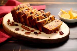 delicious baked dried fruit cake bread sliced ai generative photo