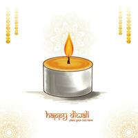 ilustración de la quema de diya en el fondo de la tarjeta navideña de celebración feliz diwali vector