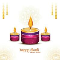 Illustration of burning diya on happy diwali celebration holiday card background vector