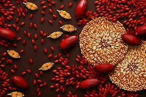 Rice grains diwali background, AI Generated photo
