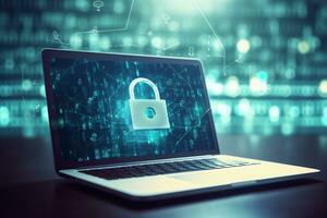 laptop with digital padlock. Cyber security and data protection information privacy internet technology concept. ai generative photo