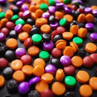 Halloween Candy Delight Sweet Pumpkin Treats. Ai generated content photo