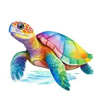 Watercolor turtle, colorful illustration, clipart on white background. Generative AI photo