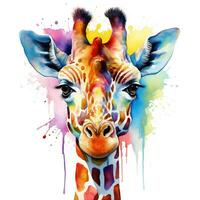 Colorful image of giraffe, watercolor illustration isolated on white background. Generative AI photo