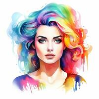 Colorful watercolor abstract woman portrait. Non-existent fictional character. Generative AI photo