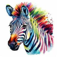 Colorful zebra image, watercolor illustration isolated on white background. Generative AI photo