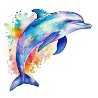 Colorful watercolor illustration of a dolphin. Single element for design on a white background. Clipart, sticker, image. Generative AI photo