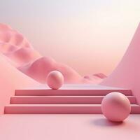Pink space, podium, product display room. Simple scene for advertising cosmetics, items, goods. Generative AI photo