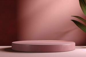 Shiny simple pink pedestal, stage, podium, empty space. Generative AI photo